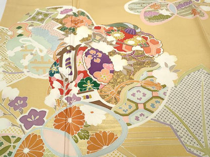 平和屋着物●豪華振袖　吉祥花文　金彩　正絹　逸品　CABD7216ut