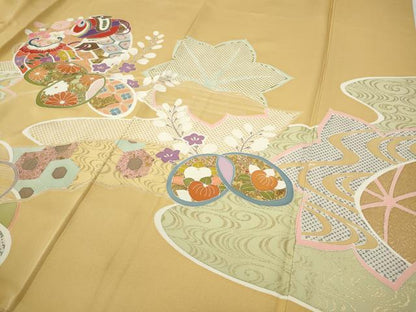 平和屋着物●豪華振袖　吉祥花文　金彩　正絹　逸品　CABD7216ut