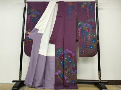 平和屋着物●豪華振袖　立波松椿文　金彩　正絹　逸品　CABD7217ut