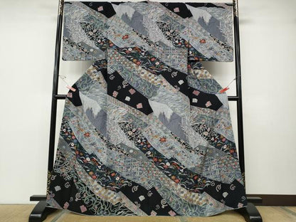 平和屋着物●訪問着　型染め　地紙飛鳥草花文　正絹　逸品　CABD7222ut