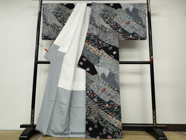 平和屋着物●訪問着　型染め　地紙飛鳥草花文　正絹　逸品　CABD7222ut