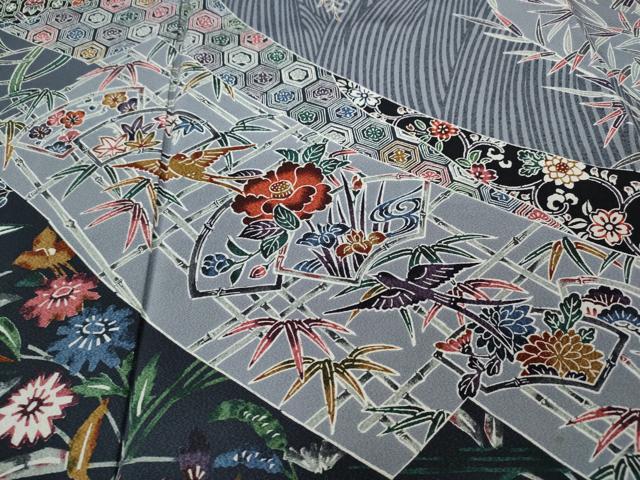 平和屋着物●訪問着　型染め　地紙飛鳥草花文　正絹　逸品　CABD7222ut