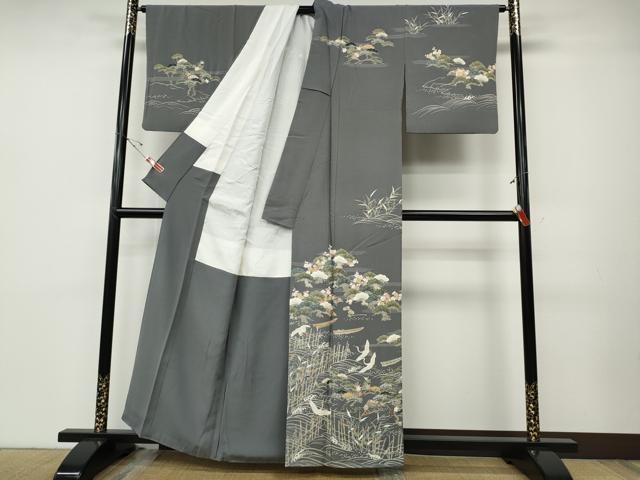 平和屋着物●訪問着　刺繍　飛鶴舟草花文　金彩　正絹　逸品　CABD7224ut
