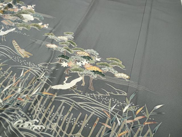 平和屋着物●訪問着　刺繍　飛鶴舟草花文　金彩　正絹　逸品　CABD7224ut