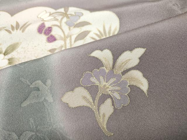 平和屋着物●訪問着　刺繍　貝紫　雲取り尾長鳥草花文　暈し染め　金彩　正絹　逸品　CABD7225ut