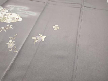 平和屋着物●訪問着　刺繍　貝紫　雲取り尾長鳥草花文　暈し染め　金彩　正絹　逸品　CABD7225ut