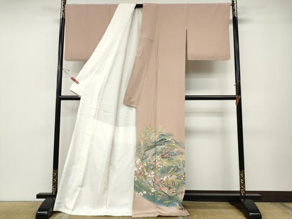 平和屋着物●豪華色留袖　友禅　草花文　ロング丈　正絹　逸品　CABD7227ut