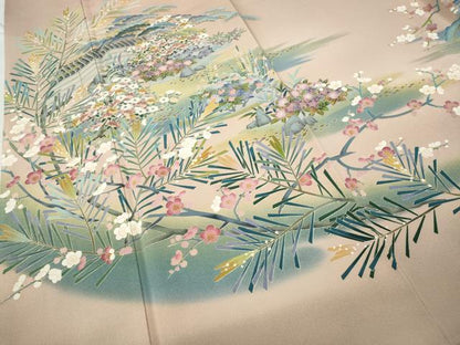 平和屋着物●豪華色留袖　友禅　草花文　ロング丈　正絹　逸品　CABD7227ut