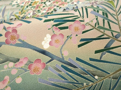 平和屋着物●豪華色留袖　友禅　草花文　ロング丈　正絹　逸品　CABD7227ut