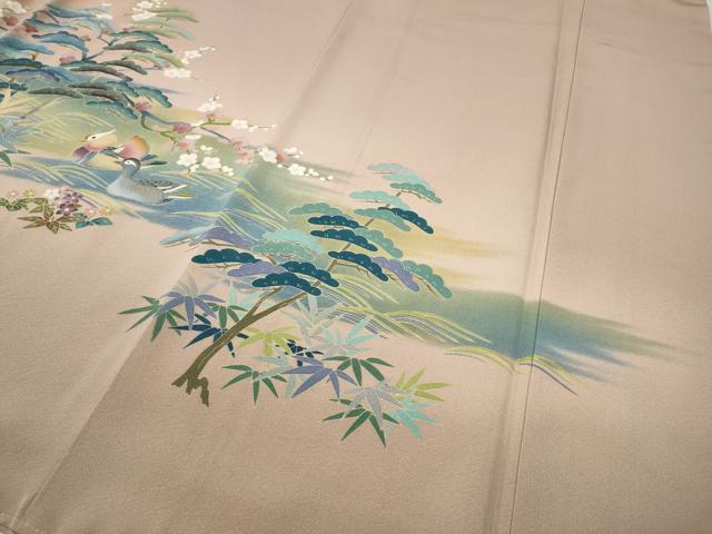 平和屋着物●豪華色留袖　友禅　草花文　ロング丈　正絹　逸品　CABD7227ut