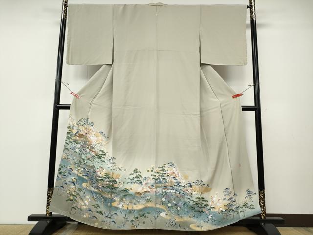 平和屋着物●京友禅作家　外池雅峰　色留袖　駒刺繍　風景草花文　金銀彩　正絹　逸品　CABD7228ut