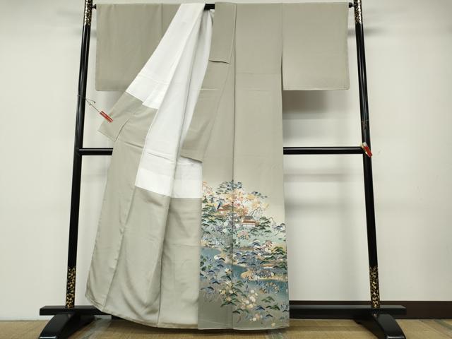 平和屋着物●京友禅作家　外池雅峰　色留袖　駒刺繍　風景草花文　金銀彩　正絹　逸品　CABD7228ut