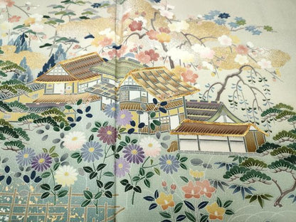 平和屋着物●京友禅作家　外池雅峰　色留袖　駒刺繍　風景草花文　金銀彩　正絹　逸品　CABD7228ut