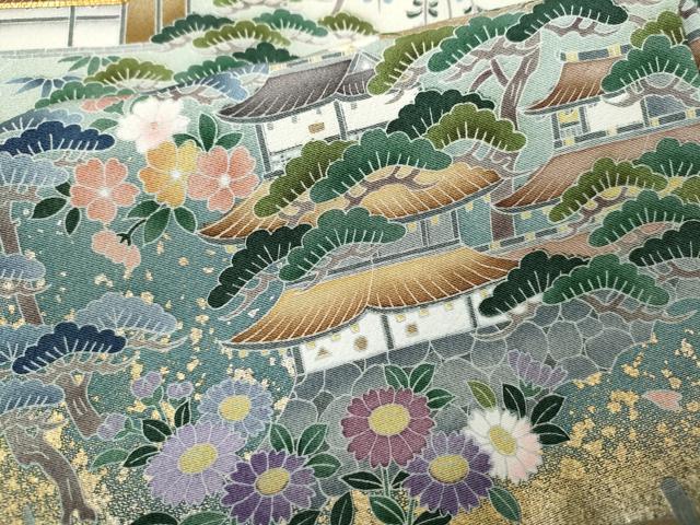 平和屋着物●京友禅作家　外池雅峰　色留袖　駒刺繍　風景草花文　金銀彩　正絹　逸品　CABD7228ut