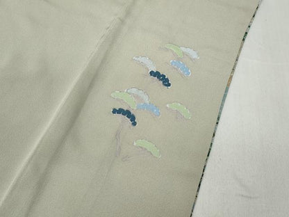 平和屋着物●京友禅作家　外池雅峰　色留袖　駒刺繍　風景草花文　金銀彩　正絹　逸品　CABD7228ut