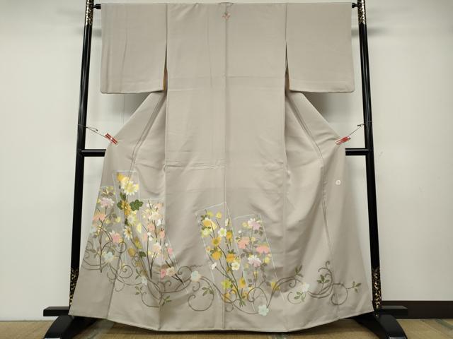平和屋着物●京友禅作家　米沢新之助　色留袖　駒刺繍　枝花文　金彩　正絹　逸品　CABD7231ut