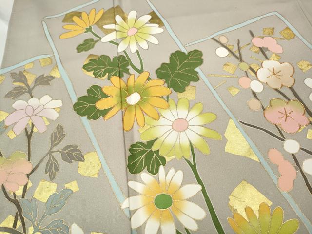 平和屋着物●京友禅作家　米沢新之助　色留袖　駒刺繍　枝花文　金彩　正絹　逸品　CABD7231ut