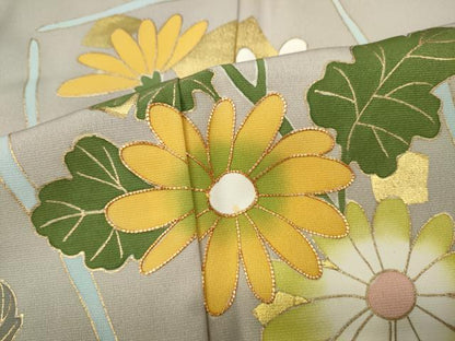 平和屋着物●京友禅作家　米沢新之助　色留袖　駒刺繍　枝花文　金彩　正絹　逸品　CABD7231ut