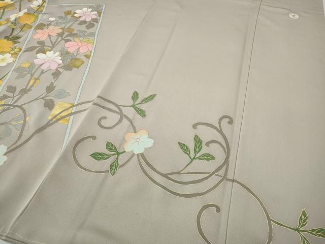平和屋着物●京友禅作家　米沢新之助　色留袖　駒刺繍　枝花文　金彩　正絹　逸品　CABD7231ut