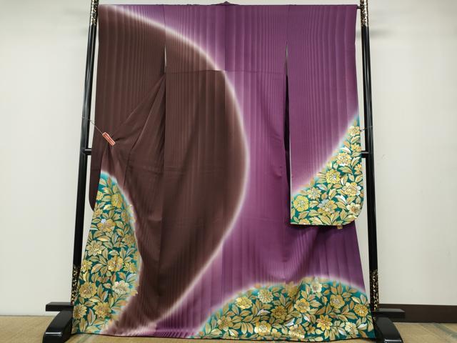 平和屋着物●金彩友禅作家　金彩の魔術師　堀省平　金煌織　振袖　草花文　暈し染め　本金箔　正絹　逸品　CABD7236ut