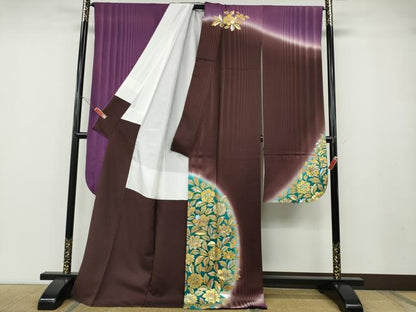 平和屋着物●金彩友禅作家　金彩の魔術師　堀省平　金煌織　振袖　草花文　暈し染め　本金箔　正絹　逸品　CABD7236ut