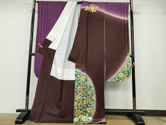平和屋着物●金彩友禅作家　金彩の魔術師　堀省平　金煌織　振袖　草花文　暈し染め　本金箔　正絹　逸品　CABD7236ut