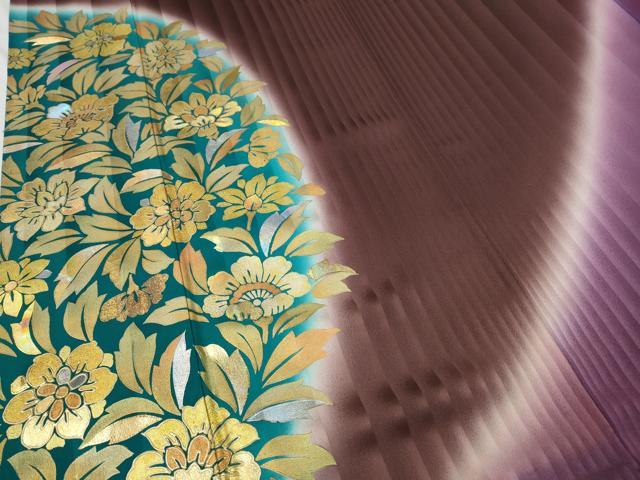 平和屋着物●金彩友禅作家　金彩の魔術師　堀省平　金煌織　振袖　草花文　暈し染め　本金箔　正絹　逸品　CABD7236ut