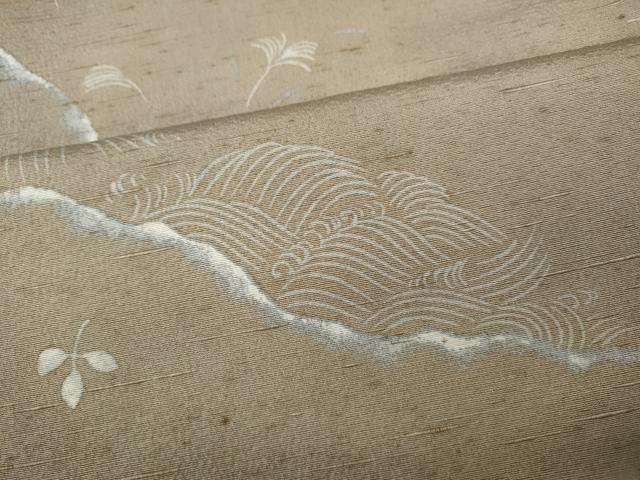 平和屋着物●ぜんまい紬　立波舞葉文　証紙付き　正絹　逸品　CABD7237ut