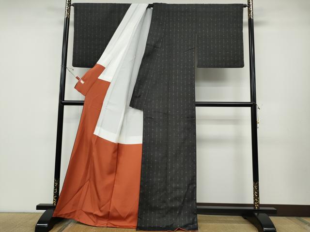 平和屋着物●柿渋紬　自然原手織　吉祥文　証紙付き　正絹　逸品　CABD7240ut