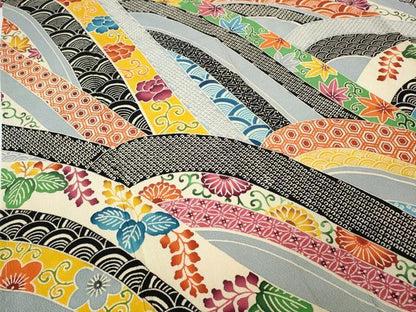 平和屋着物●豪華振袖　型染め　吉祥花文　鬼しぼ縮緬　正絹　逸品　CABD7241ut