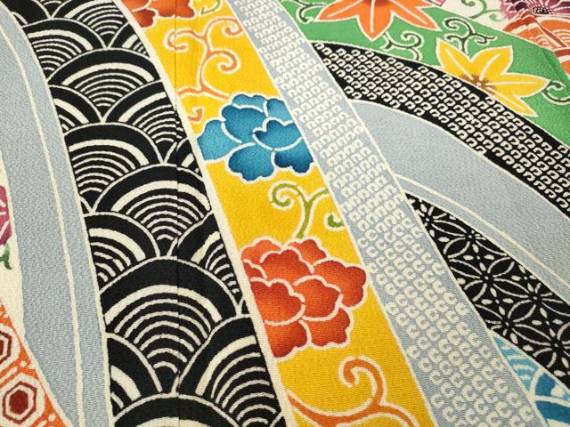平和屋着物●豪華振袖　型染め　吉祥花文　鬼しぼ縮緬　正絹　逸品　CABD7241ut