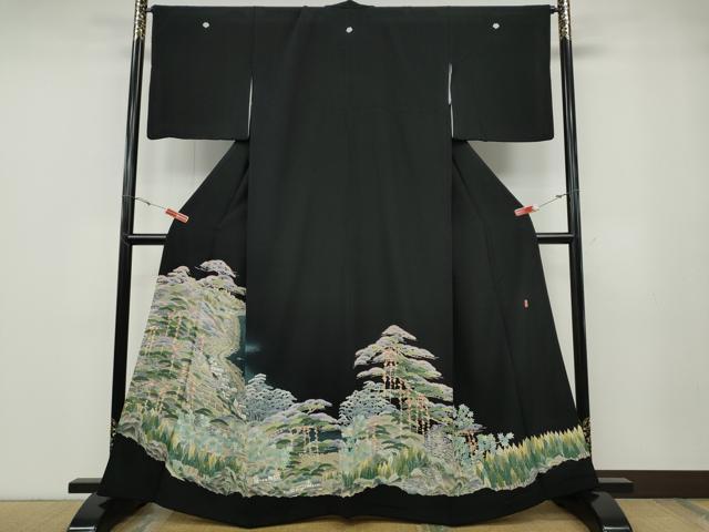 平和屋着物●本加賀友禅作家　東藤岳　黒留袖　風景草花文　正絹　逸品　CABD7243ut