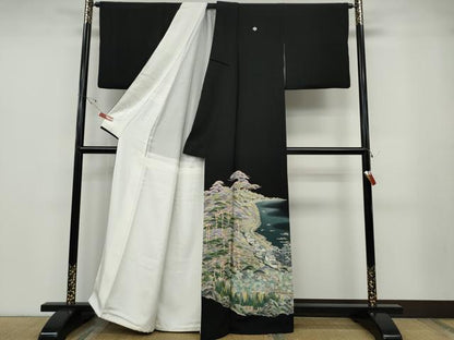 平和屋着物●本加賀友禅作家　東藤岳　黒留袖　風景草花文　正絹　逸品　CABD7243ut