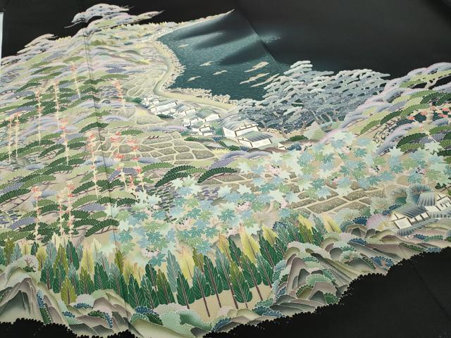 平和屋着物●本加賀友禅作家　東藤岳　黒留袖　風景草花文　正絹　逸品　CABD7243ut