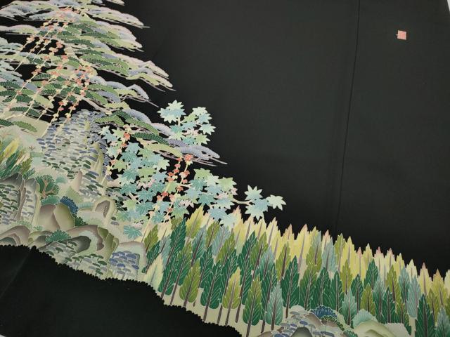 平和屋着物●本加賀友禅作家　東藤岳　黒留袖　風景草花文　正絹　逸品　CABD7243ut