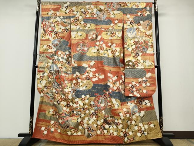 平和屋着物●豪華振袖　駒刺繍　雪輪飛鶴鳳凰花文　金彩　正絹　逸品　CABD7244ut