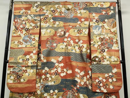 平和屋着物●豪華振袖　駒刺繍　雪輪飛鶴鳳凰花文　金彩　正絹　逸品　CABD7244ut