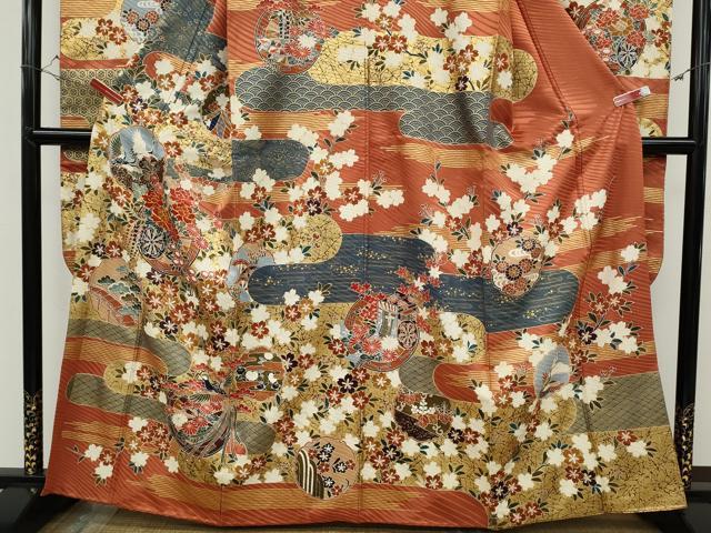 平和屋着物●豪華振袖　駒刺繍　雪輪飛鶴鳳凰花文　金彩　正絹　逸品　CABD7244ut