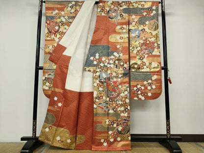 平和屋着物●豪華振袖　駒刺繍　雪輪飛鶴鳳凰花文　金彩　正絹　逸品　CABD7244ut