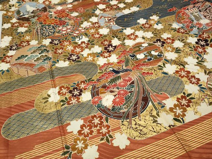 平和屋着物●豪華振袖　駒刺繍　雪輪飛鶴鳳凰花文　金彩　正絹　逸品　CABD7244ut