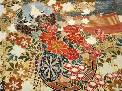 平和屋着物●豪華振袖　駒刺繍　雪輪飛鶴鳳凰花文　金彩　正絹　逸品　CABD7244ut