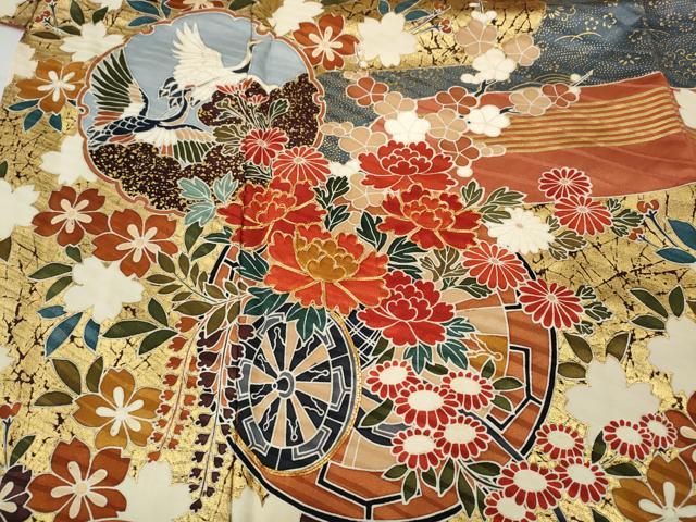 平和屋着物●豪華振袖　駒刺繍　雪輪飛鶴鳳凰花文　金彩　正絹　逸品　CABD7244ut