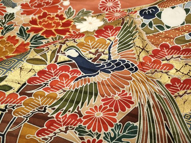 平和屋着物●豪華振袖　駒刺繍　雪輪飛鶴鳳凰花文　金彩　正絹　逸品　CABD7244ut