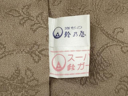 平和屋着物●長襦袢　無双仕立て　花唐草地紋　白茶色　鈴乃屋扱い　正絹　逸品　CABD7247ut