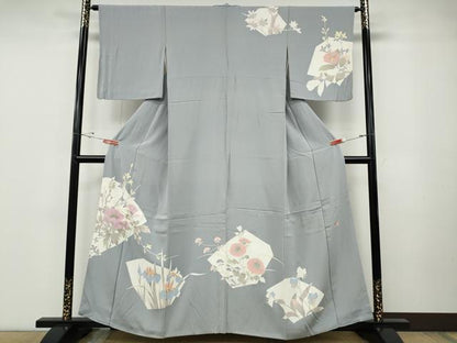 平和屋着物●訪問着　友禅　作家物　切嵌草花文　正絹　逸品　CABD7249ut