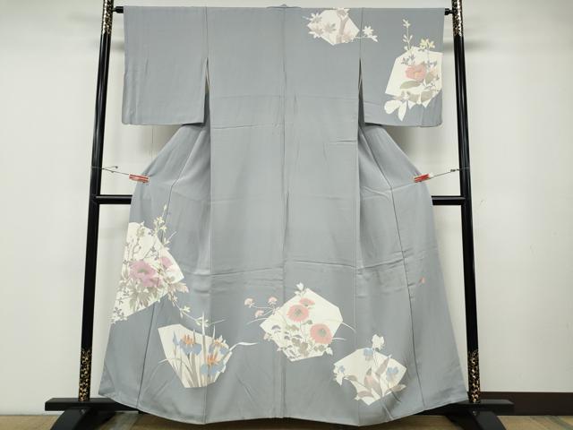 平和屋着物●訪問着　友禅　作家物　切嵌草花文　正絹　逸品　CABD7249ut