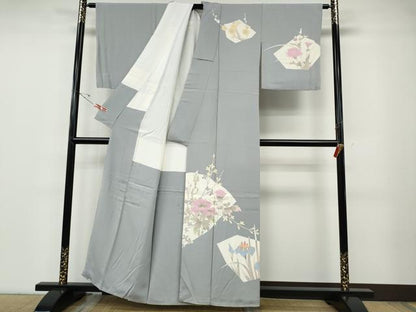 平和屋着物●訪問着　友禅　作家物　切嵌草花文　正絹　逸品　CABD7249ut