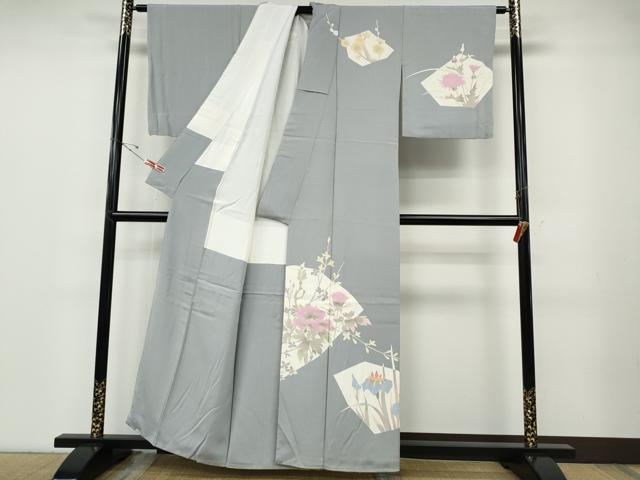 平和屋着物●訪問着　友禅　作家物　切嵌草花文　正絹　逸品　CABD7249ut