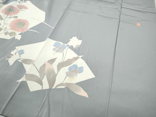 平和屋着物●訪問着　友禅　作家物　切嵌草花文　正絹　逸品　CABD7249ut