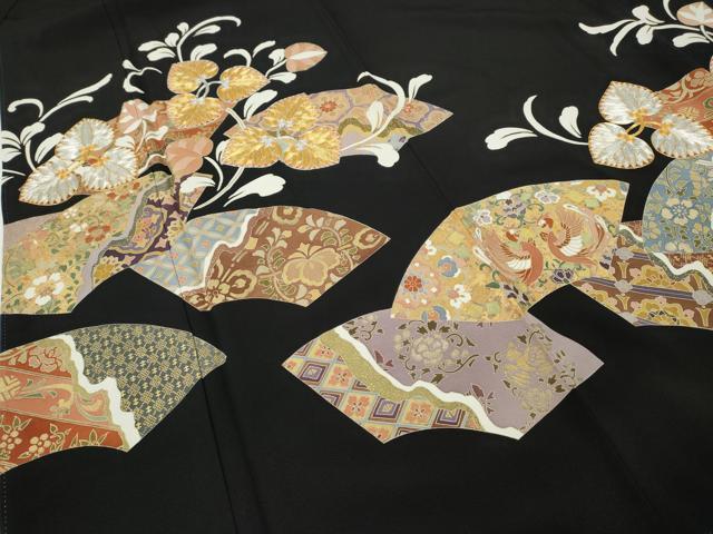平和屋着物●豪華黒留袖　駒刺繍　地紙向かい鳥吉祥花文　金彩　正絹　逸品　CABD7254ut
